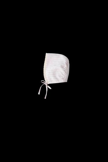 Zara SEERSUCKER STRIPE LACE BONNET - Pale pink - Image 0
