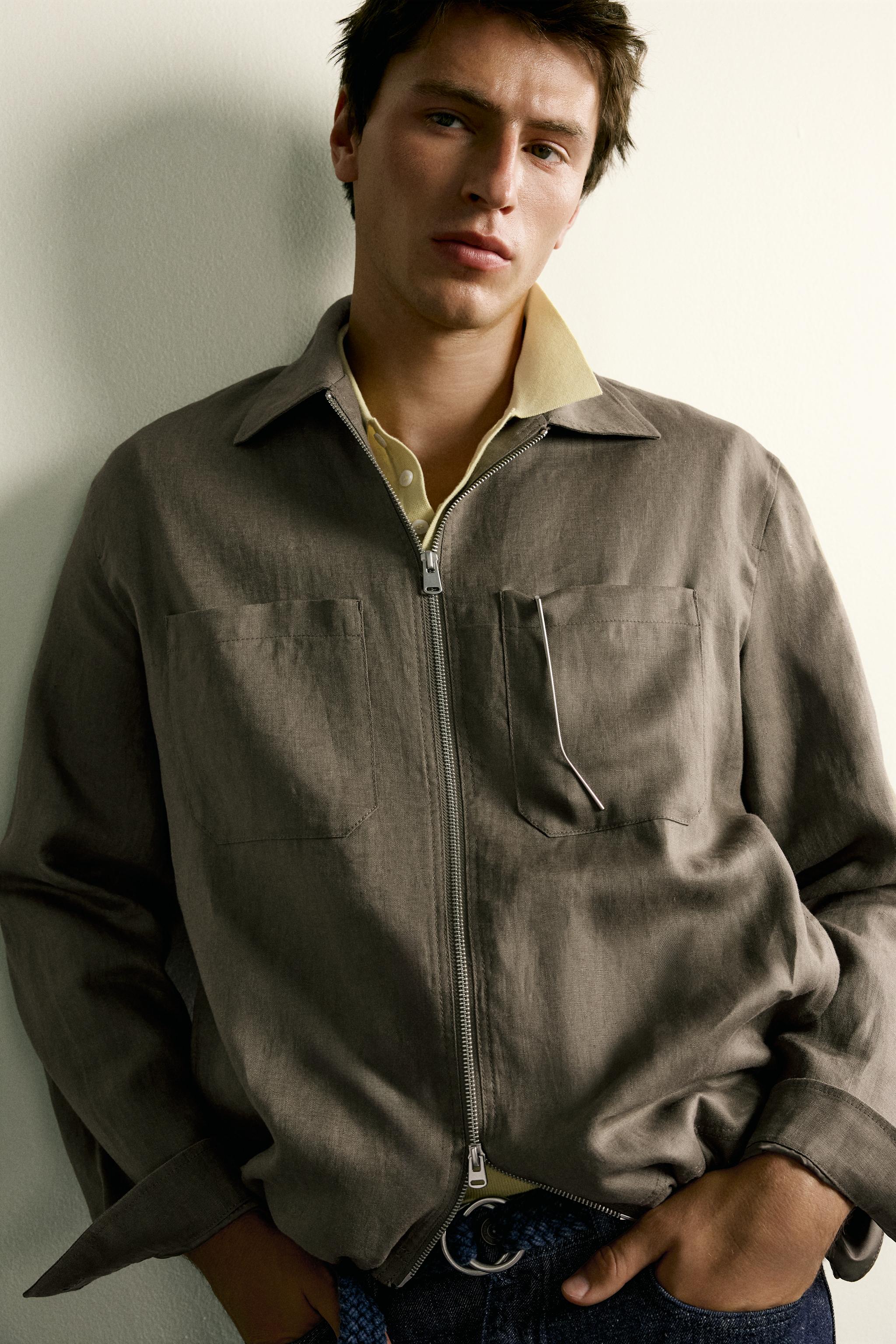 100% LINEN ZIP OVERSHIRT