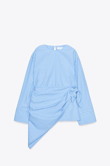 STRIPED SHIRT WITH MULTI-POSITION SCARF ZW COLLECTION - White / Sky blue by Zara - Image 12