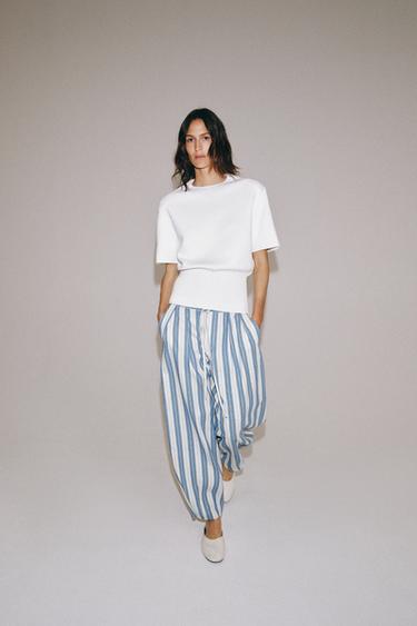 ZW COLLECTION STRIPED PYJAMA-STYLE TROUSERS - Blue/White by Zara - Image 2