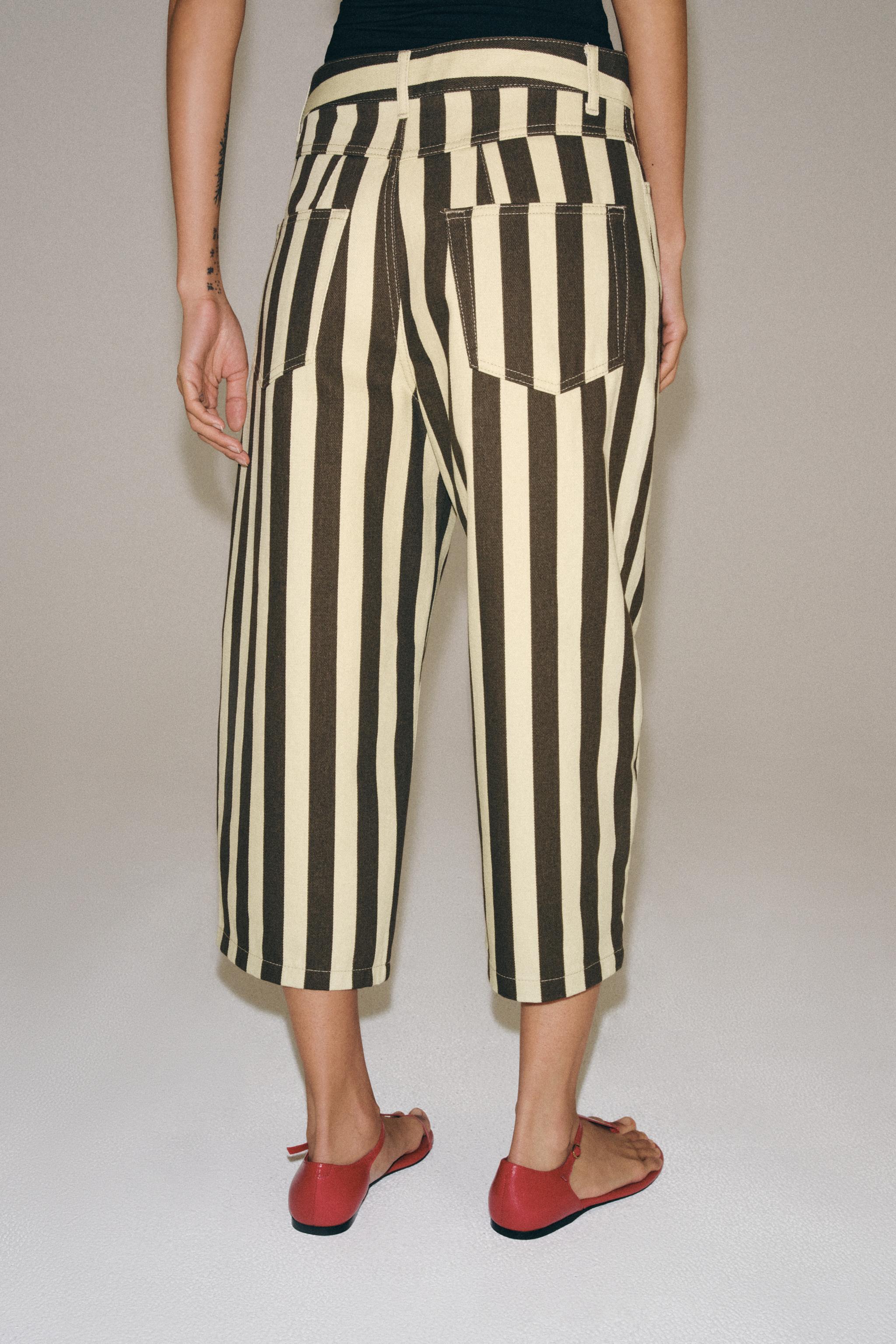 Zara ZW COLLECTION ÇİZGİLİ KISA PAÇA PANTOLON görsel 3