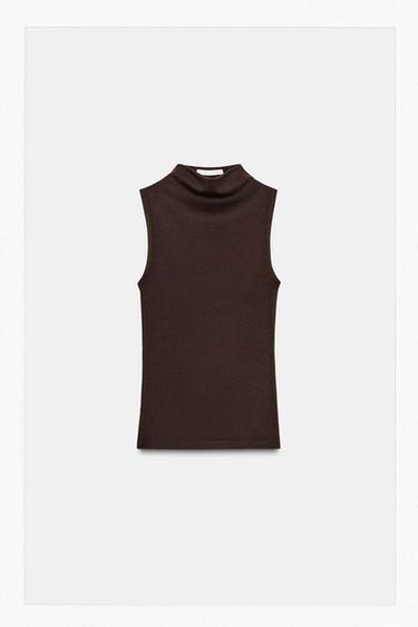 Zara COTTON MODAL TOP - Brown