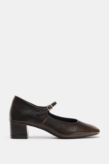 CHAUSSURES À TALONS EN CUIR - Marron de Zara