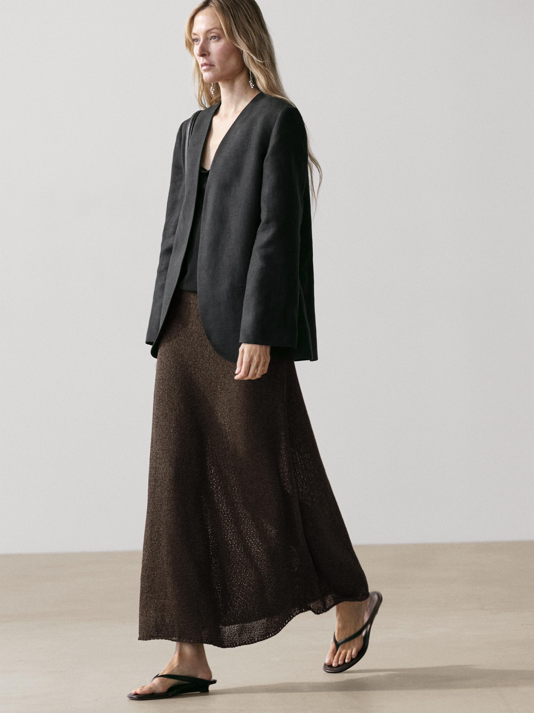 Long cotton blend knit skirt