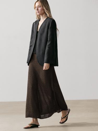 Zara Long cotton blend knit skirt - Chocolate
