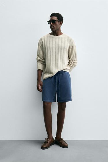 LYOCELL-COTTON RELAXED FIT BERMUDA SHORTS - Blue by Zara