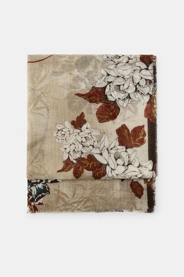 FLORAL PRINT SCARF - Sand by Zara