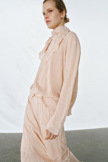 CRINKLE-EFFECT KNIT MIDI SKIRT - Beige-pink by Zara