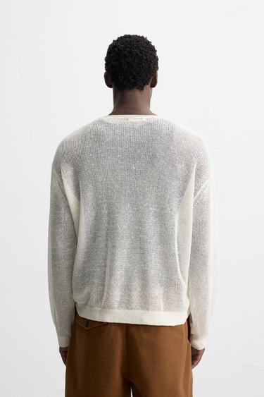 PULL STRUCTURÉ MÉLANGE LIN - Écru de Zara - Image 2