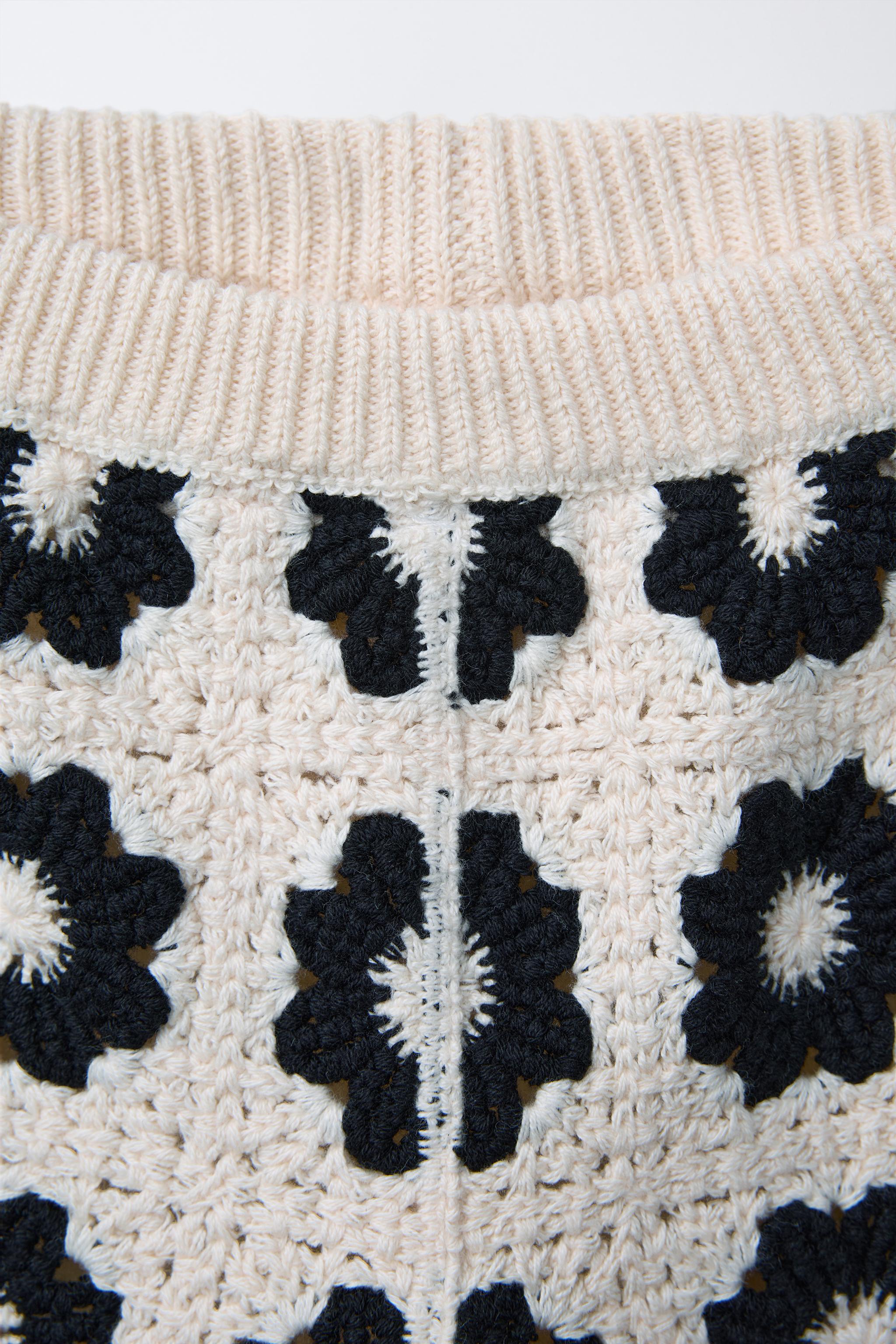 CROCHET FLOWER KNIT PANTS - Ecru / Black | ZARA United States