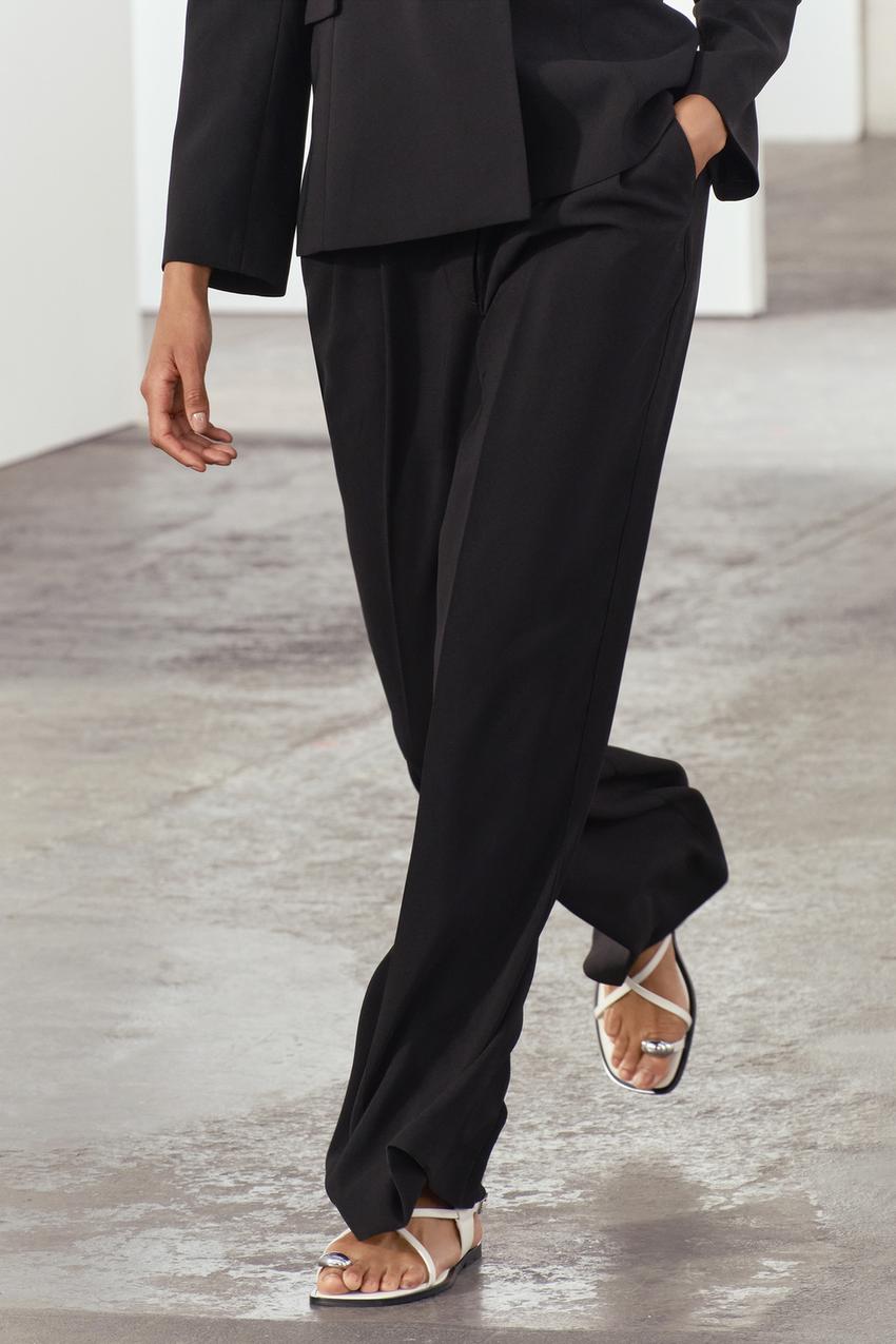 MENSWEAR STYLE PLEATED PANTS ZW COLLECTION - Black