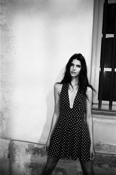 Zara POLKA DOT HALTER MINI DRESS - Black / White
