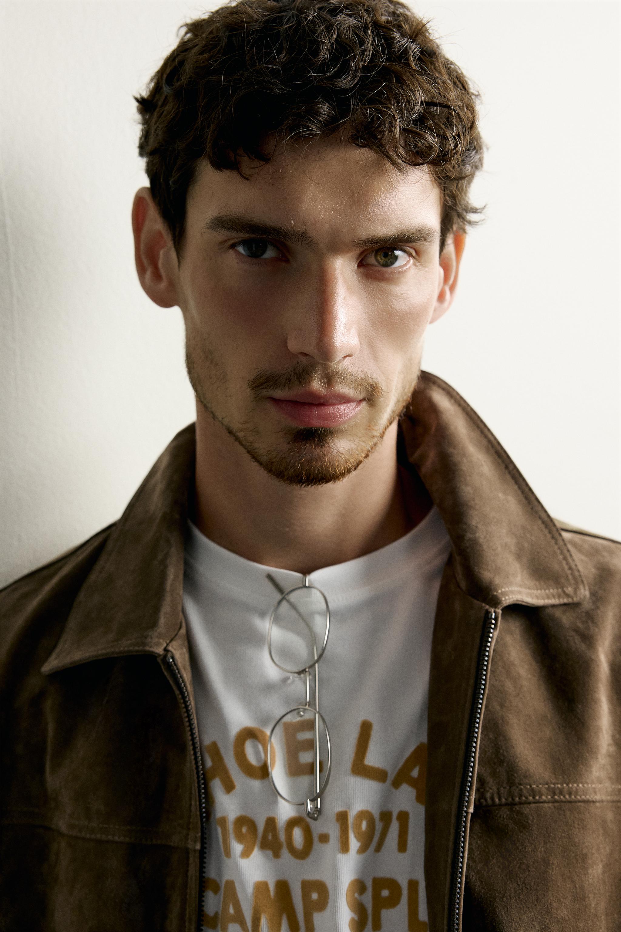 REGULAR FIT SUEDE JACKET — taupe brown