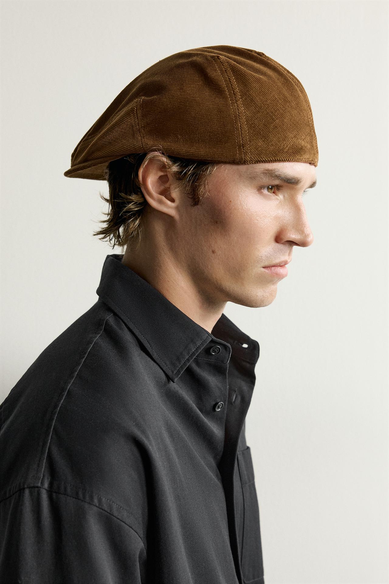 COTTON CORDUROY CAP — Brown