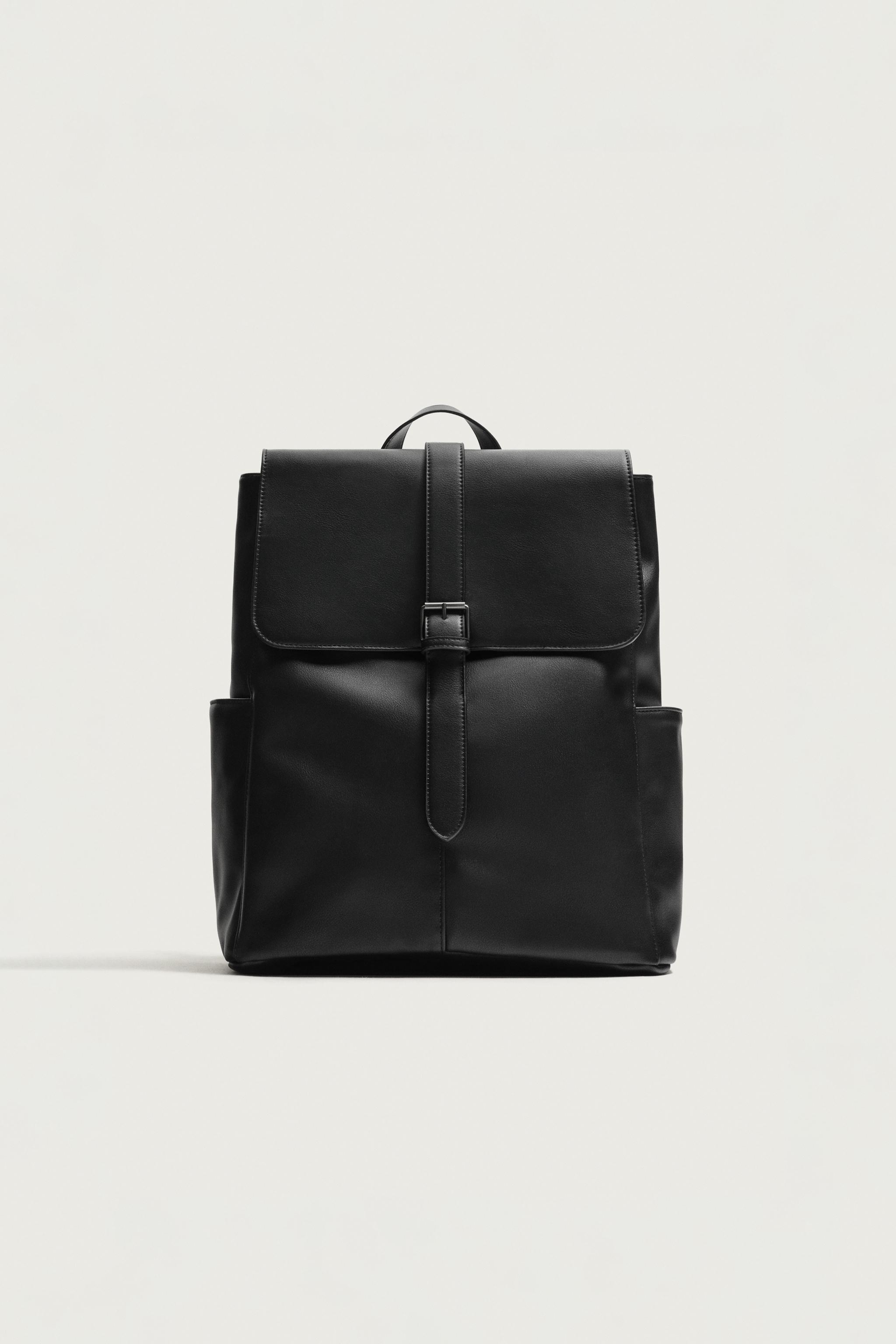 BELTED FLAP BACKPACK — Black