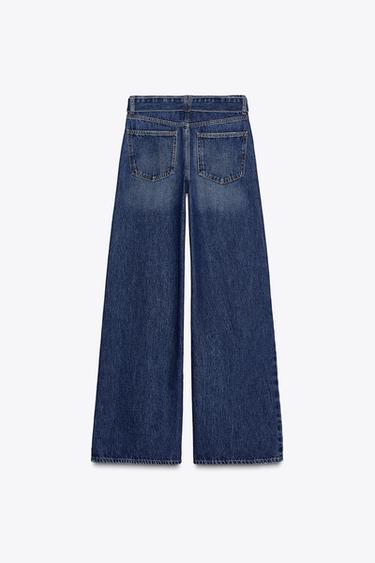 JEANS WID LEG CINTURÓN TIRO MEDIO - Azul medio de Zara