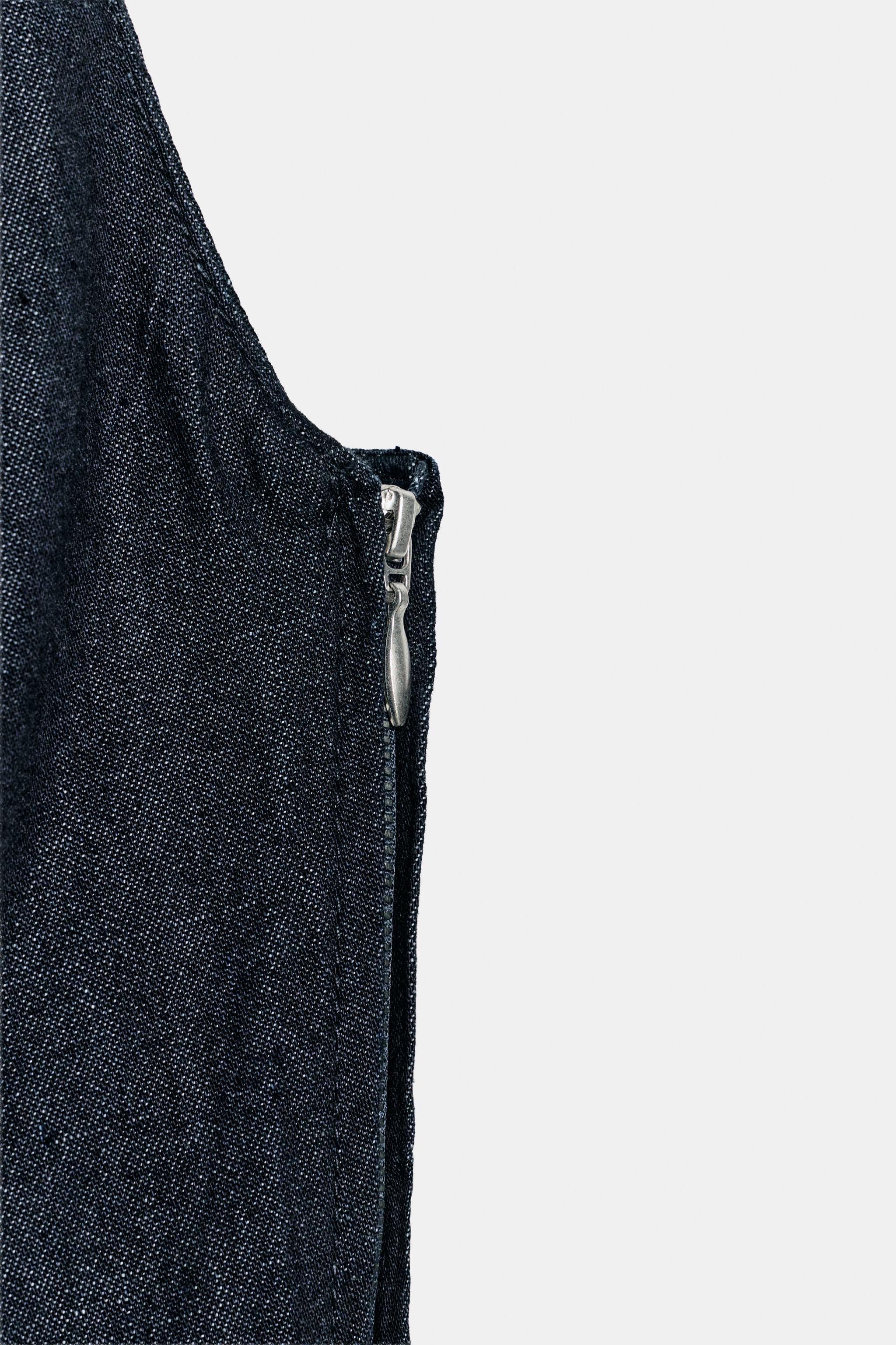 Zara CROSSOVER STRAP DENIM-EFFECT LONG JUMPSUIT — фото 9
