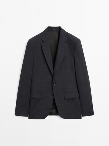 Zara 100% wool check suit blazer - Navy blue