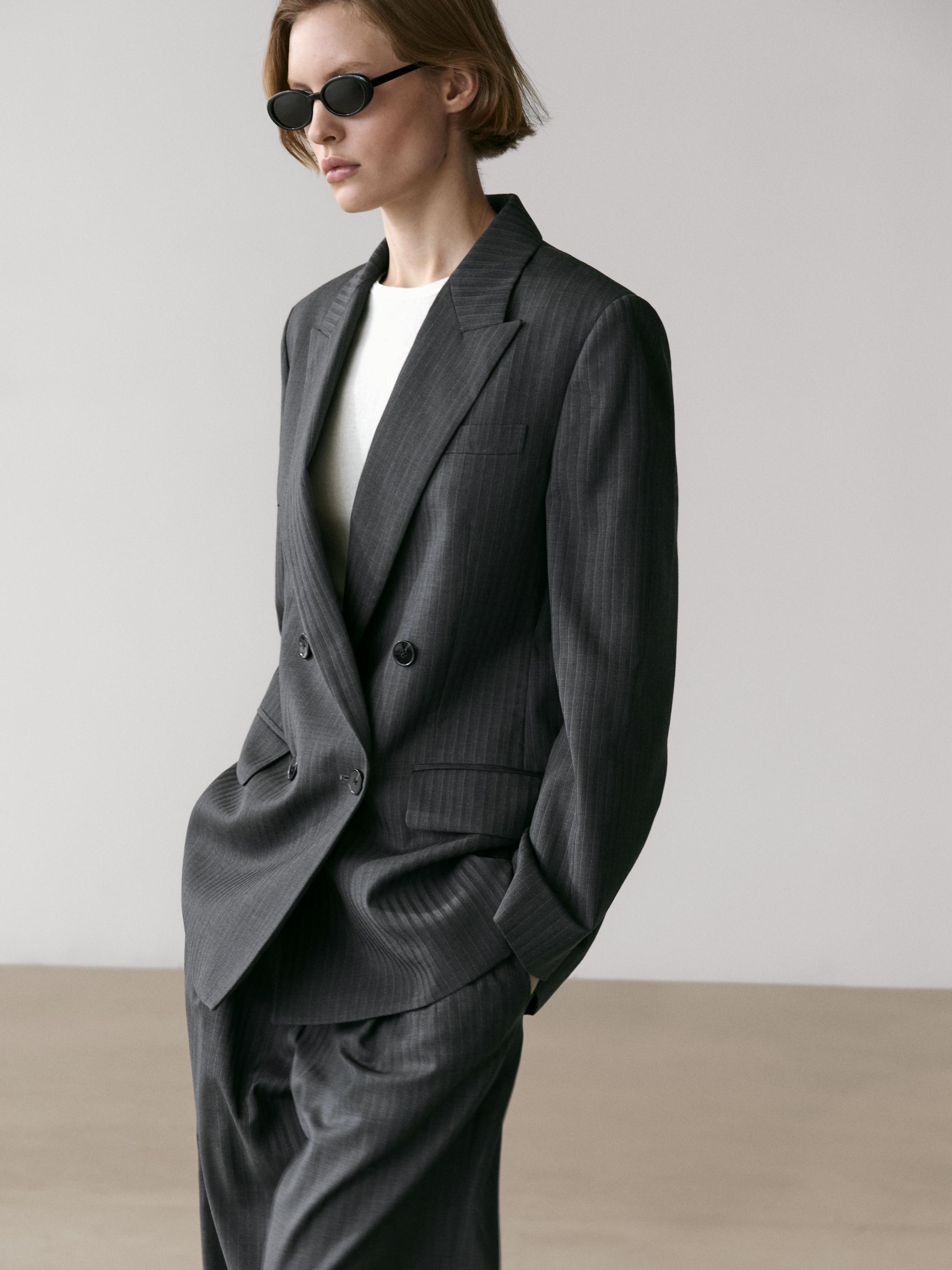 Pinstripe cool wool blend suit blazer