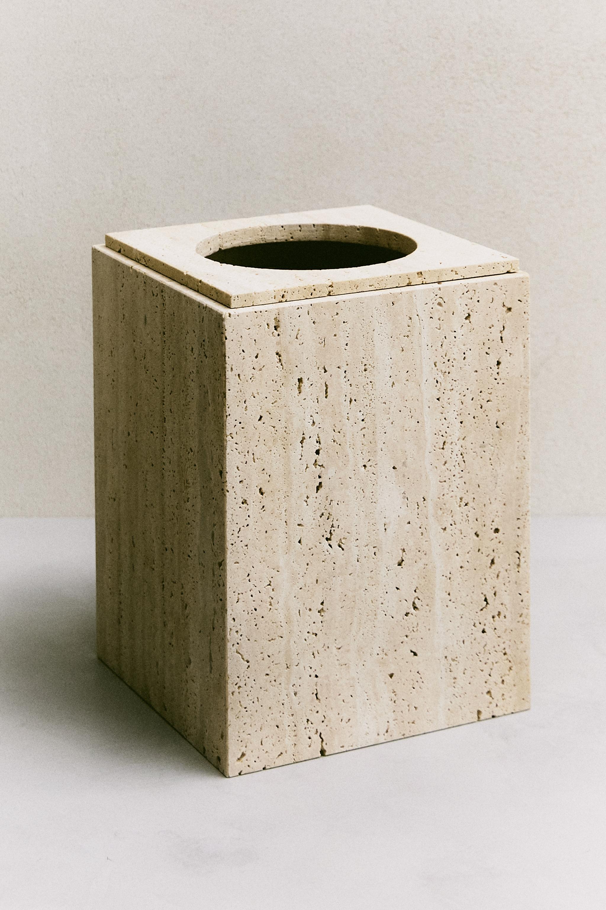 BEIGE MARBLE BATHROOM BIN — Beige