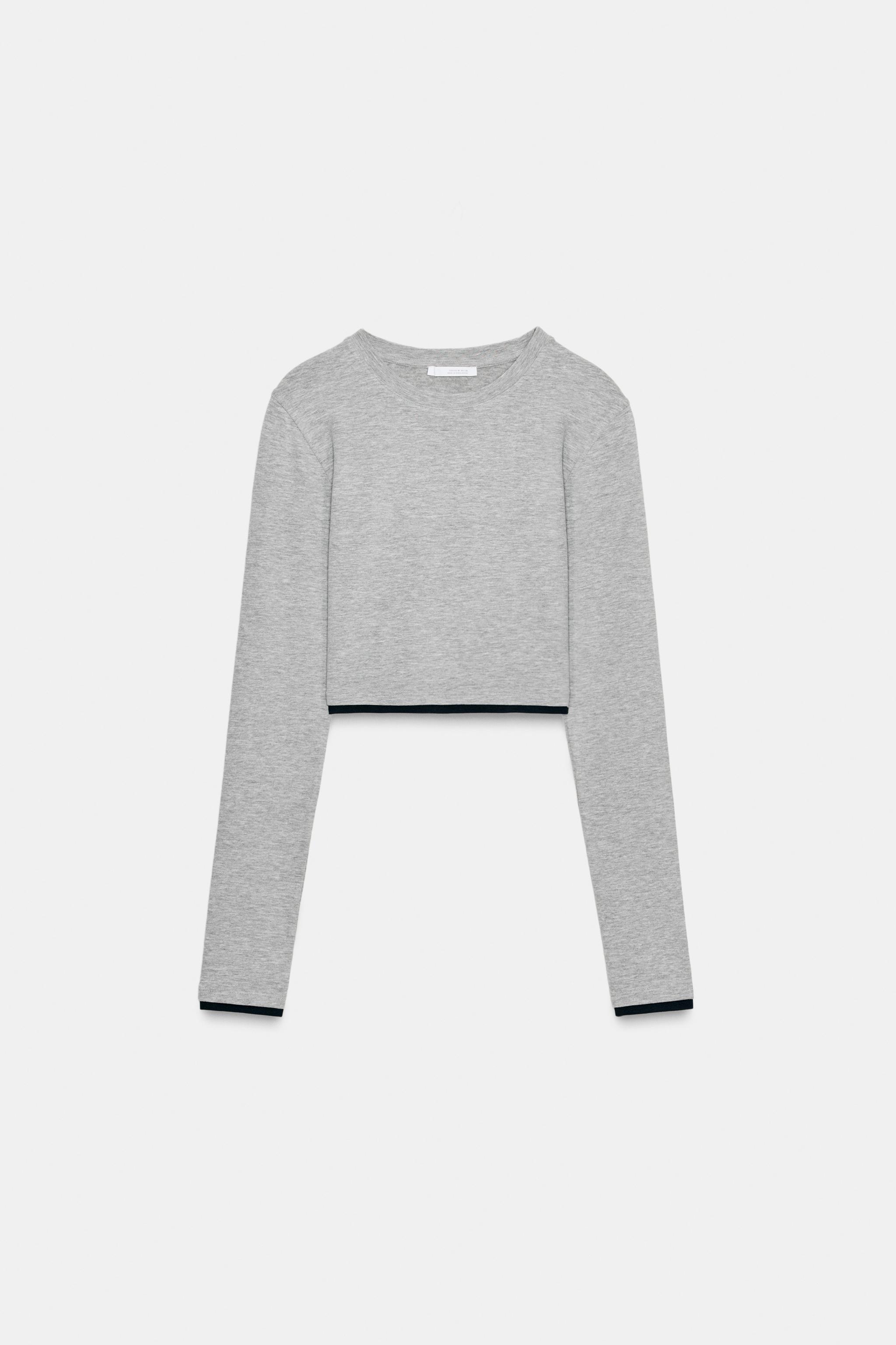 CROPPED DOUBLE EFFECT T-SHIRT - Gray marl | ZARA United States