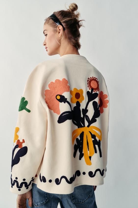 フラワー刺繍ジャケット - エクリュ | ZARA Japan / 日本