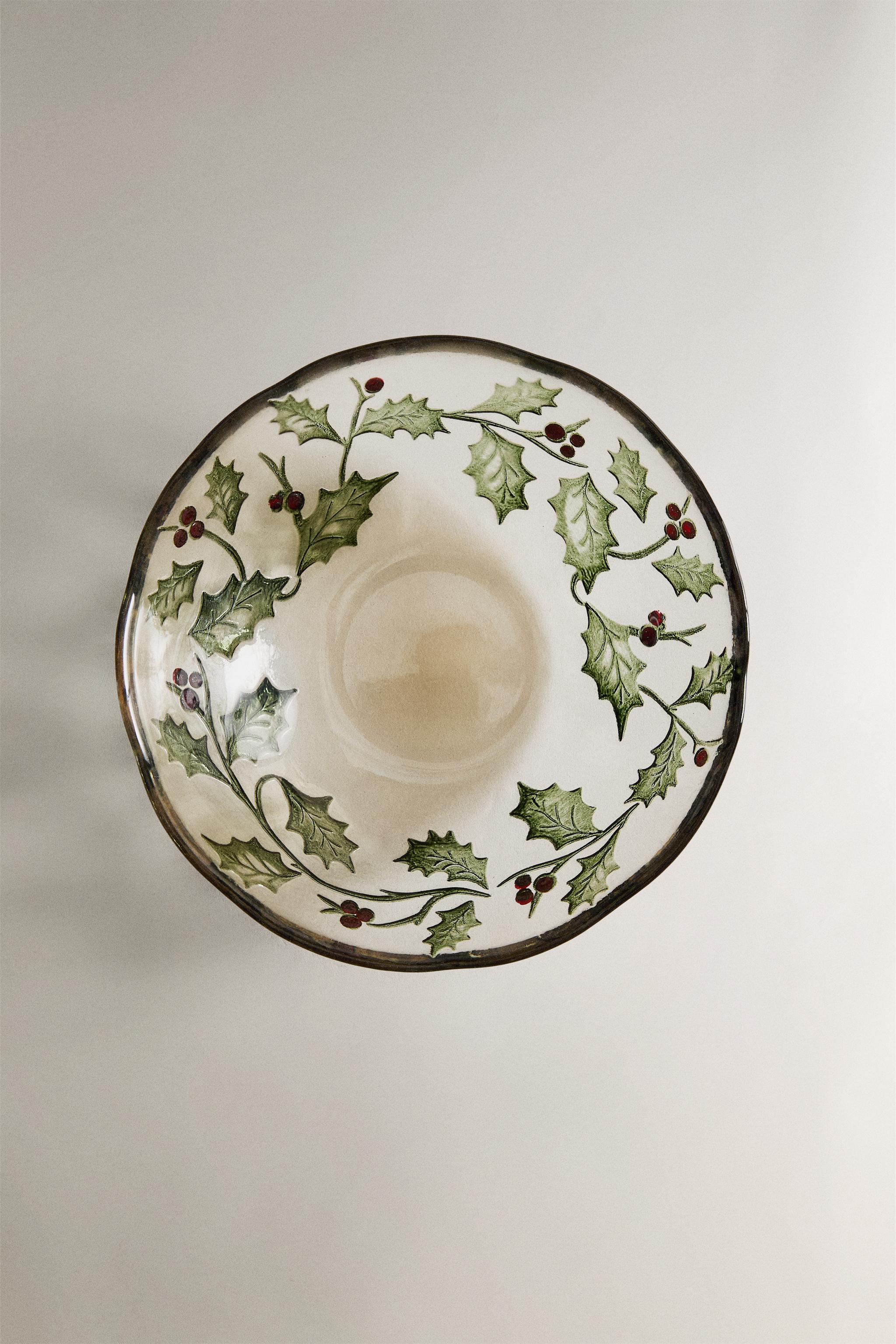 CHRISTMAS HOLLY LEAF GLASS BOWL