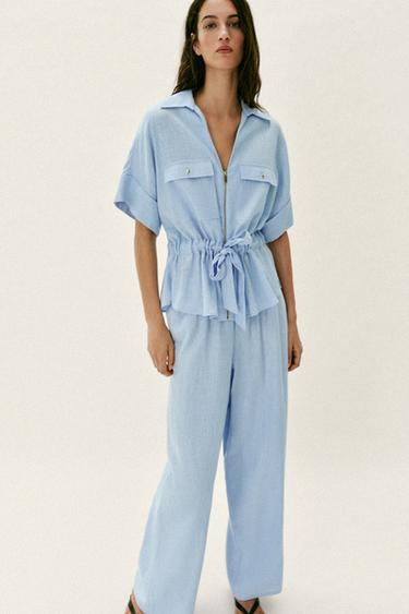 CAMISA SAFARI CON LINO - Azul claro de Zara