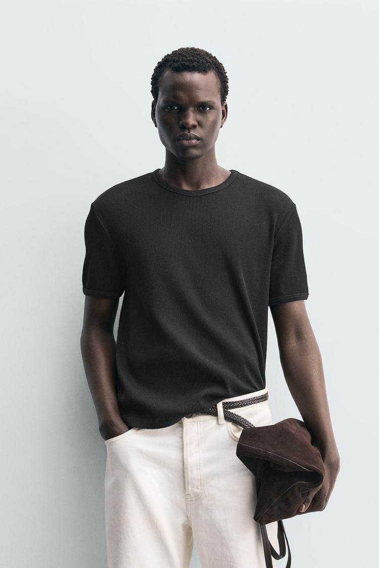 ZARA WAFFLE-KNIT TEXTURED T-SHIRT