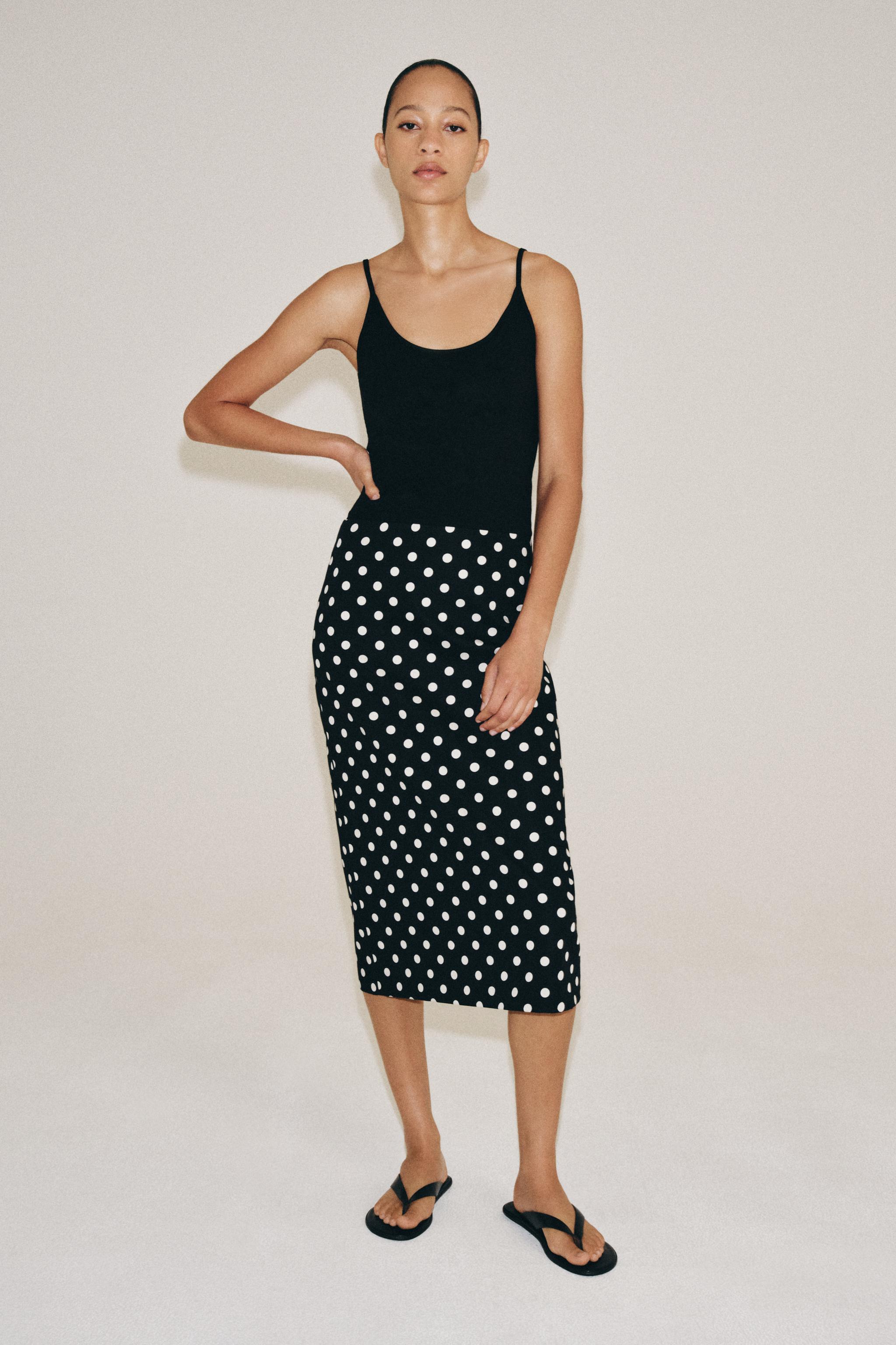 ZW COLLECTION POLKA DOT MIDI SKIRT — Black / White (alternate view)