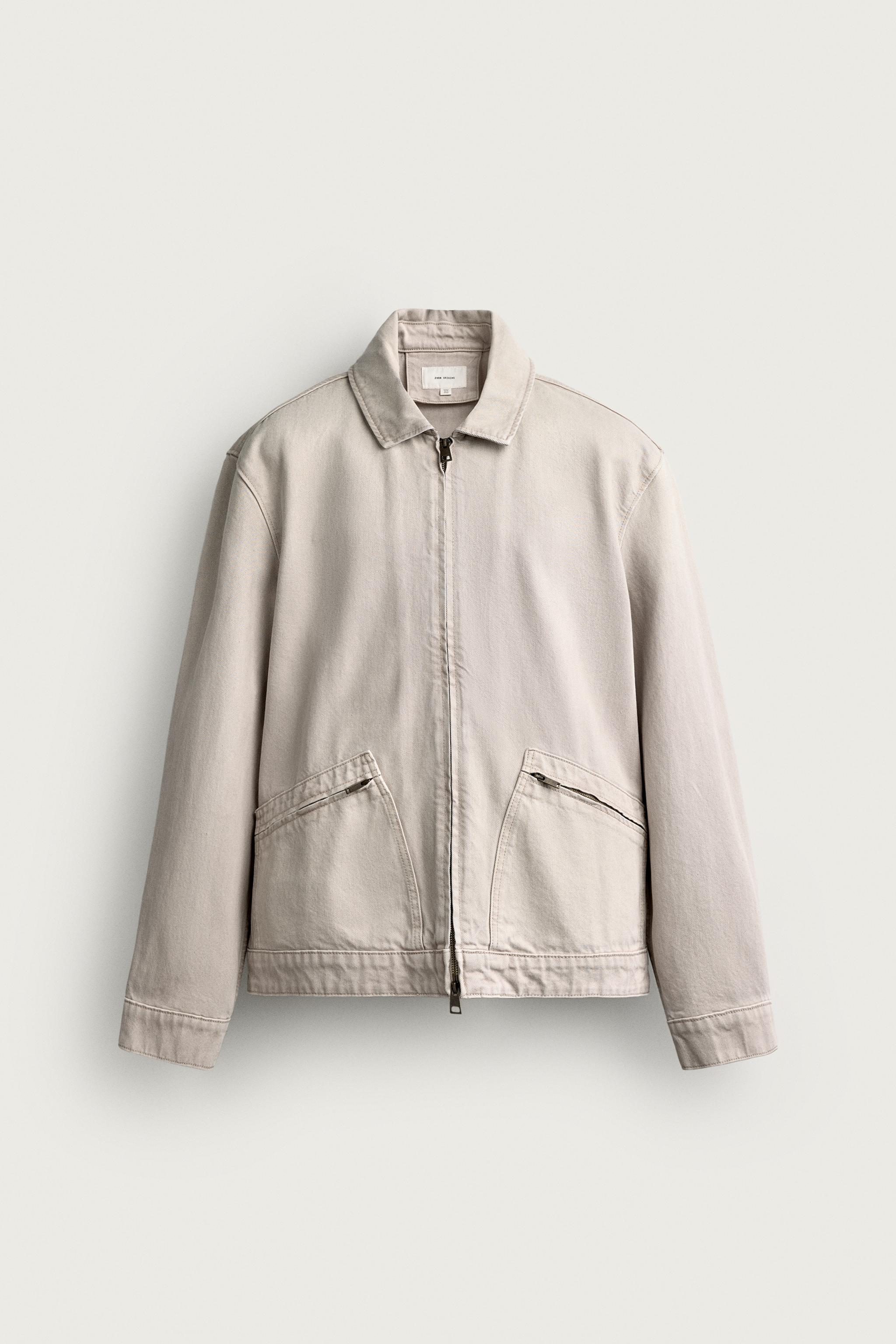 REGULAR FIT DENIM JACKET WITH ZIP — Sand