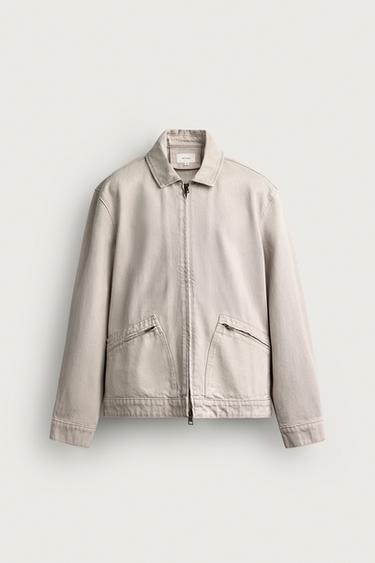 REGULAR FIT ZIP DENIM JACKET - Sand by Zara