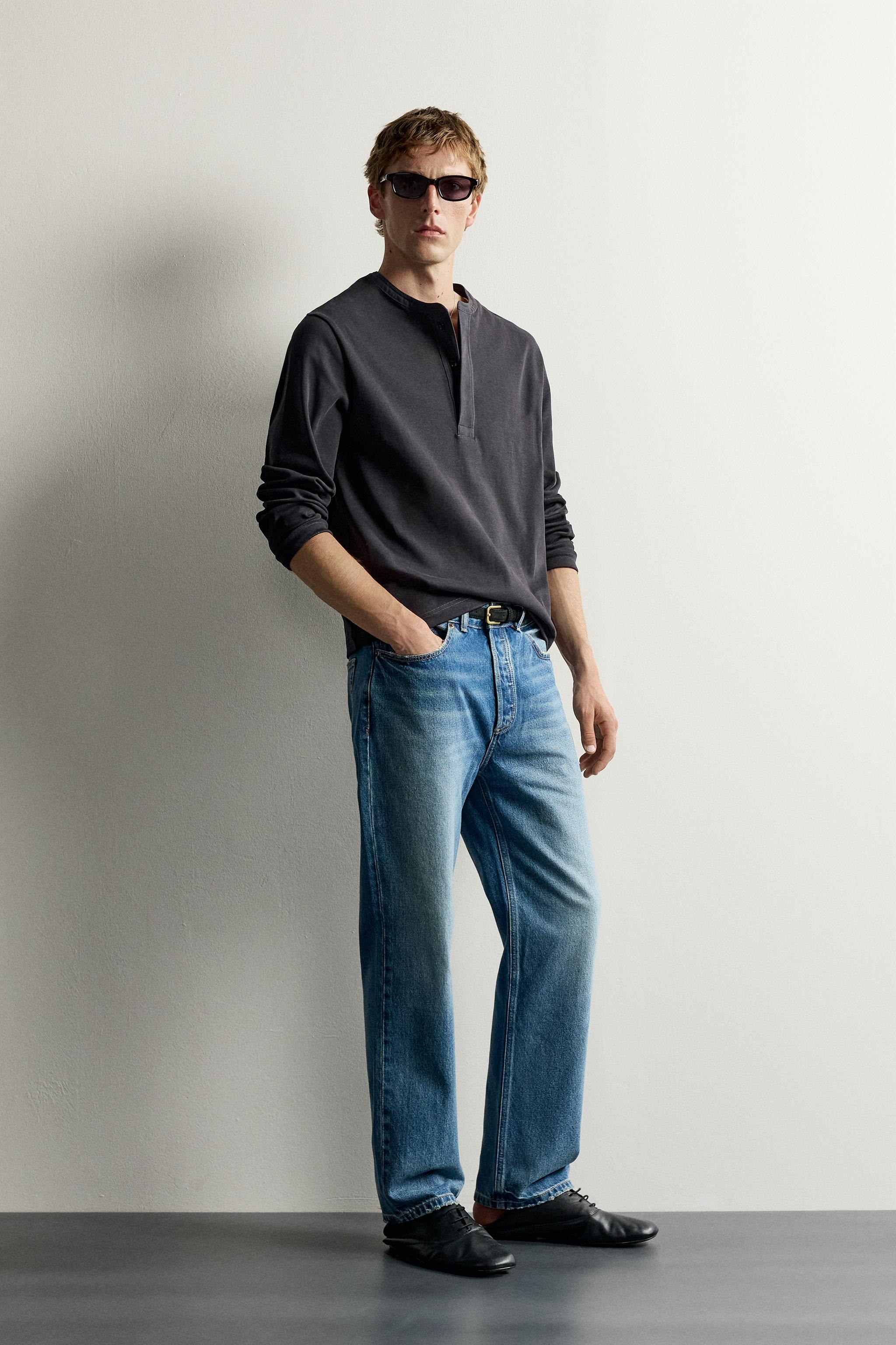 Мужские футболки Zara COMPACT RIBBED HENLEY T-SHIRT — фото 4