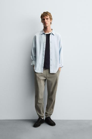 SLIM FIT JOGGER WAIST TROUSERS - Light khaki by Zara