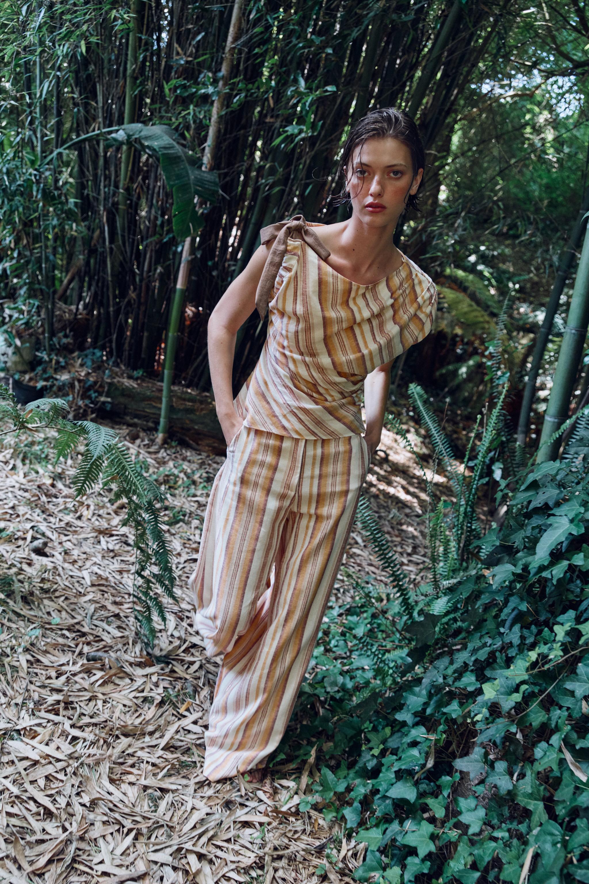 Женские брюки Zara STRIPED LINEN WIDE LEG PANTS