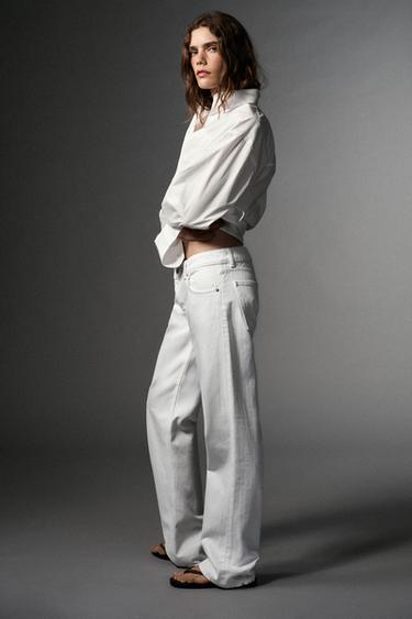 Zara TRF LOW RISE WIDE LEG JEANS - White