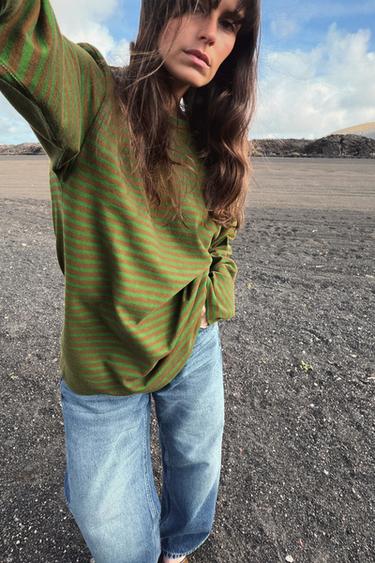 OVERSIZED GESTREEPT T-SHIRT - Groene streep van Zara