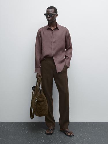 Camisa slim fit 100% lino - Berenjena de Zara
