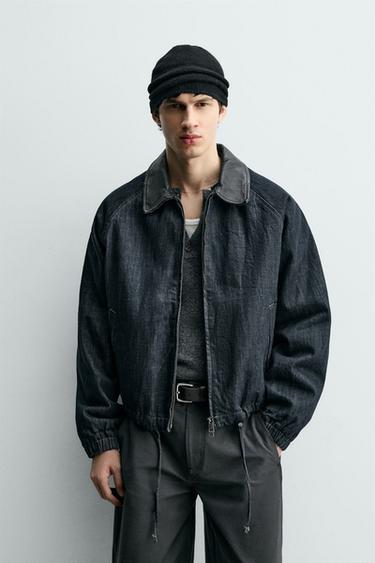 DENIM JACKET WITH COMBINED COLLAR - Indigo by Zara