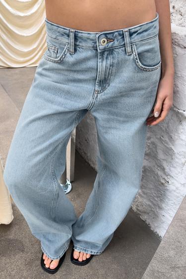 JEANS TRF EXTRA WIDE LEG TACHAS TIRO ALTO - Azul claro de Zara