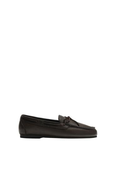 Zara AARON LEVINE X ZARA LEATHER BOW LOAFERS - Brown