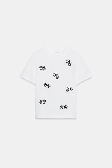 JEWEL BOW T-SHIRT - White by Zara