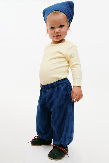 ZARA TIMELESS - PANTALON SERGÉ BALLON RAYURES - Bleu de Zara