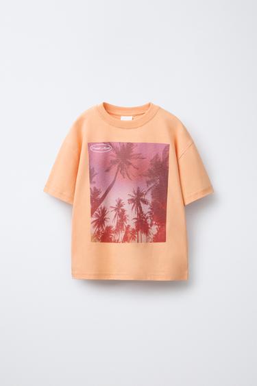 Zaras T-SHIRT MED PALMMÖNSTER - Orange - Bild 0