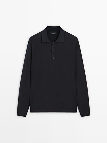 Zara Wool and cotton knit polo sweater - Navy blue