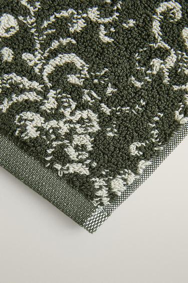 FLORAL JACQUARD TERRY BATH MAT — Dark green 2