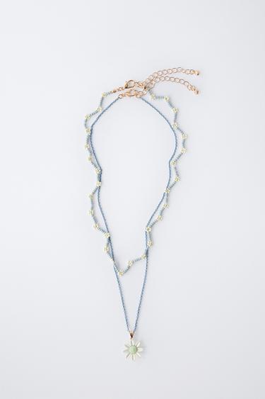 PACK OF TWO BEADED NECKLACES WITH DAISIES - Light blue by Zara - Image 3