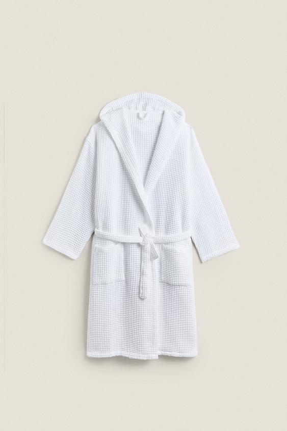 COTTON WAFFLE-KNIT BATHROBE - White | ZARA United States