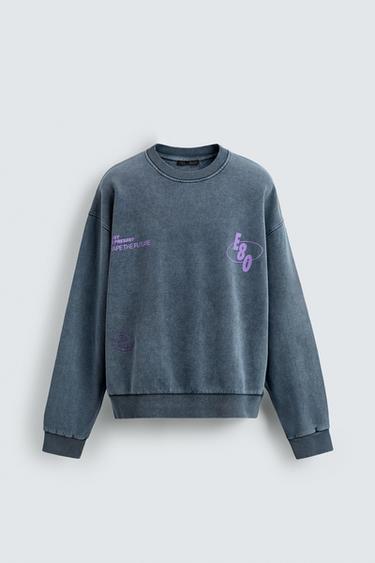 WASHED PRINTED SLOGAN SWEATSHIRT - Faded blue by Zara