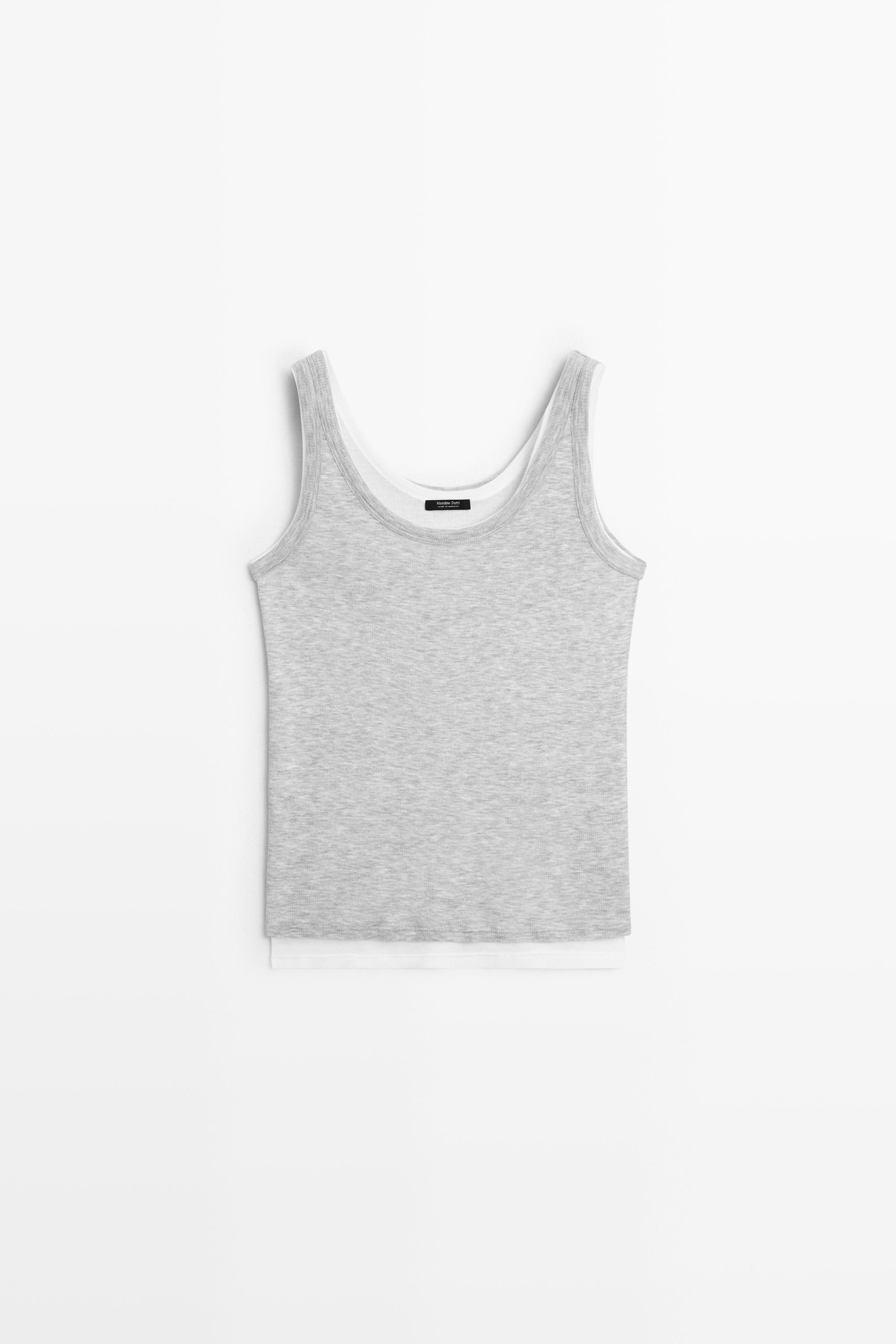 Cotton blend ribbed double-layer top — Gray